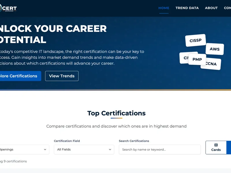 Screenshot of Certification Trends project