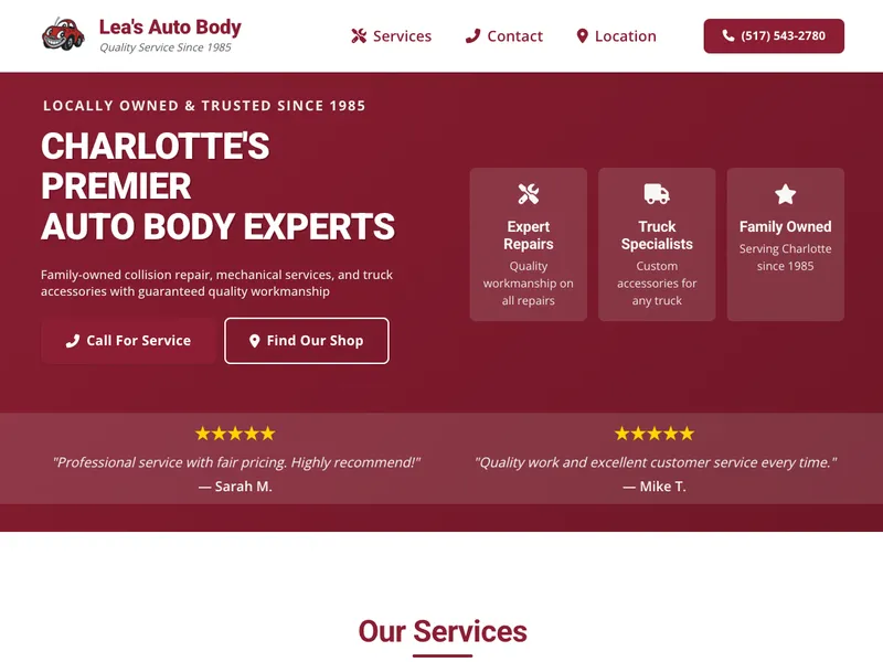 Leas Auto Body website screenshot